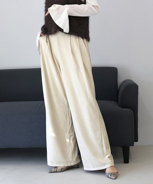 Aletta vita パンツ フェイクスエードツータックワイドパンツ