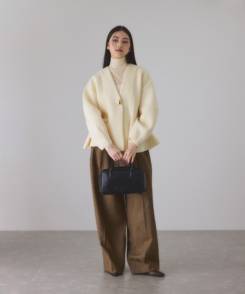 エッグブローチ付きペプラムカーディガン ADAM ET ROPE'（アダムエロペ） カーディガン エッグブローチ付き