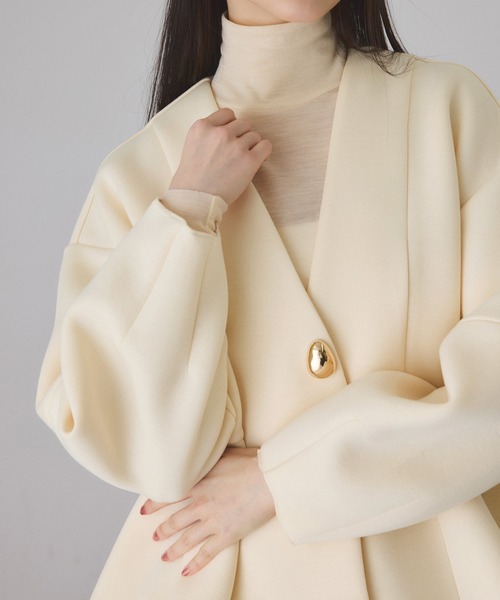 エッグブローチ付きペプラムカーディガン ADAM ET ROPE'｜【洗える】エッグブローチ付きペプラムカーディガン