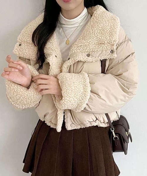 美品 L リバーシブル コロンビア 短丈 中綿 ダウンジャケット ボアジャケット Columbia（コロンビア） ブルゾン アウター 撥水 通勤対応 Columbia