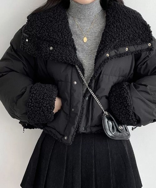 ブルゾン アウター リバーシブル ボア ショート丈 中綿ジャケット