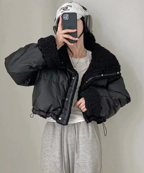 ブルゾン アウター リバーシブル ボア ショート丈 中綿ジャケット