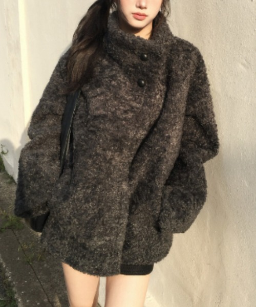 コート チェスターコート スタンドカラーミドル丈フェイクコート レディース