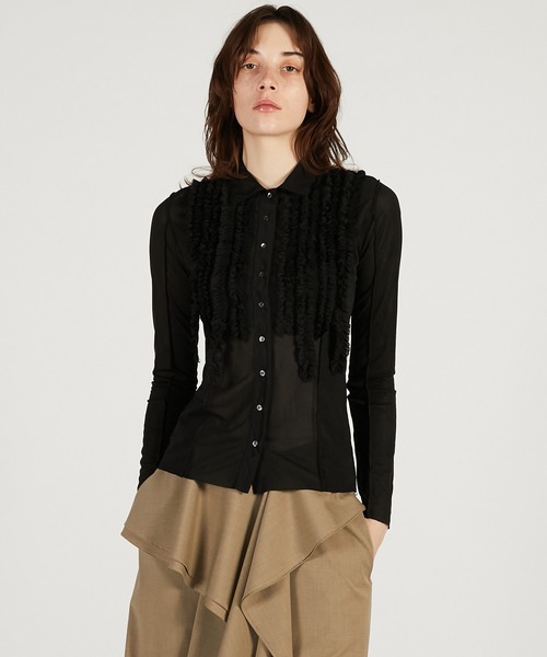 ブラウス シャツ フリルジャージーシャツ / Ruffled Jersey Shirt レディースの画像