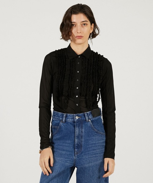 ブラウス シャツ フリルジャージーシャツ / Ruffled Jersey Shirt レディースの画像
