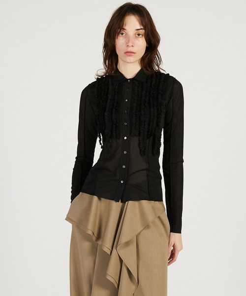 ブラウス シャツ フリルジャージーシャツ / Ruffled Jersey Shirt レディースの画像