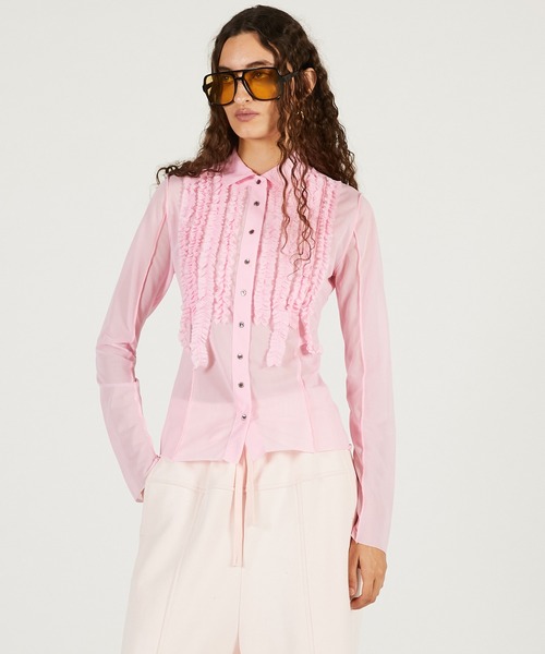 ブラウス シャツ フリルジャージーシャツ / Ruffled Jersey Shirt レディースの画像