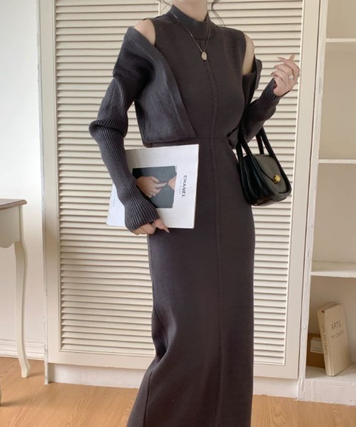 「ABITOKYO」 ニットワンピース FREE ネイビー レディース_画像4