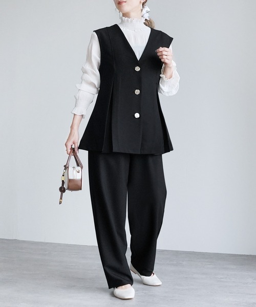 reca（レカ） セットアップ Vネック金ボタンベスト×カーブパンツ2点