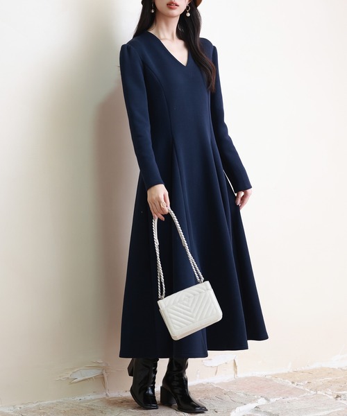 SAISON DE PAPILLON（セゾンドパピヨン） 長袖ワンピース M ネイビー