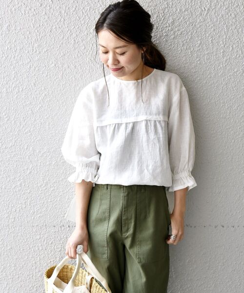 「liflattie ships」 7分袖ブラウス MEDIUM オレンジ レディース_画像5