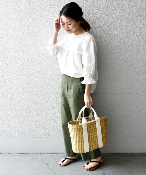 「liflattie ships」 7分袖ブラウス MEDIUM オレンジ レディース_画像6
