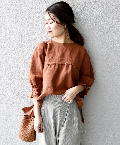 「liflattie ships」 7分袖ブラウス MEDIUM オレンジ レディース_画像9