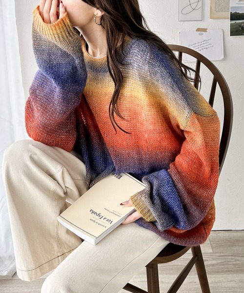 「Java」 長袖ニット MEDIUM ブルー レディース_画像6