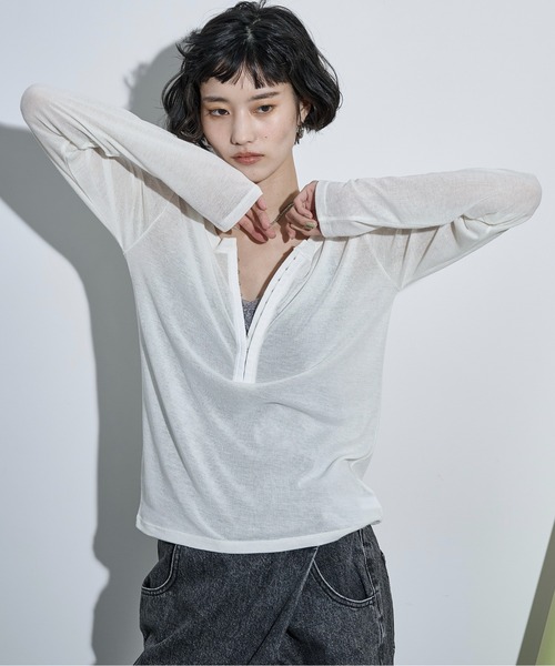 THE Yon tシャツ シアーリブホックヘンリーネックプルオーバー