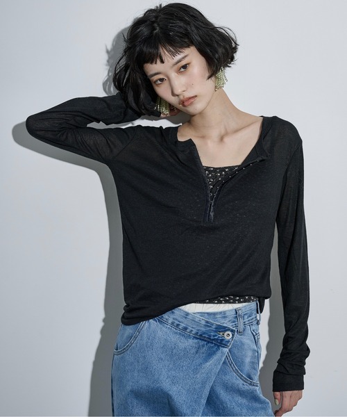 THE Yon tシャツ シアーリブホックヘンリーネックプルオーバー