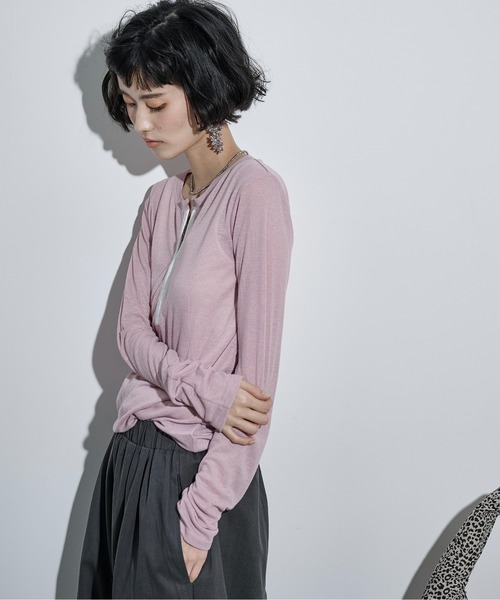 THE Yon tシャツ シアーリブホックヘンリーネックプルオーバー