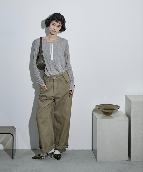 THE Yon tシャツ シアーリブホックヘンリーネックプルオーバー
