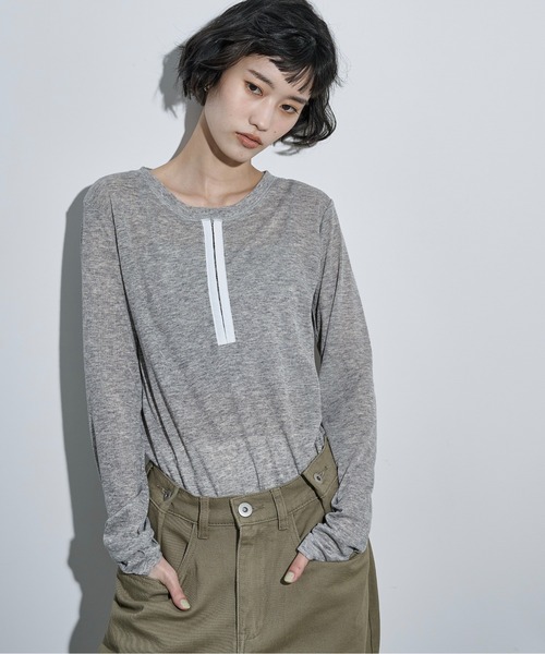 THE Yon tシャツ シアーリブホックヘンリーネックプルオーバー