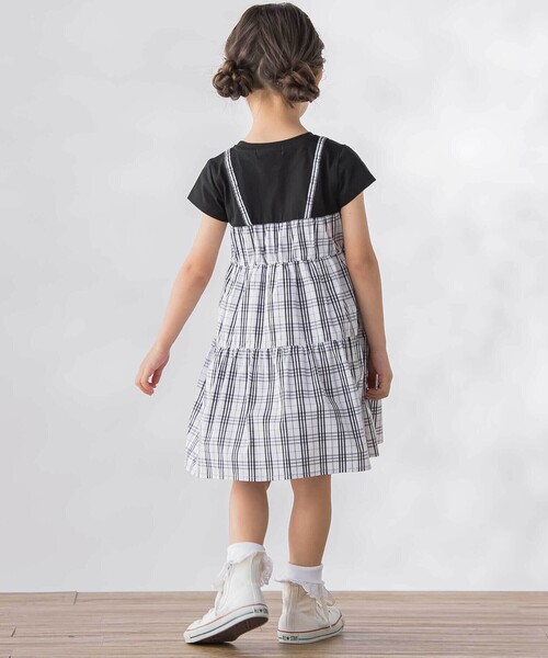 【送料無料】モノクロチェック2点セット♪ふりふりワンピース風スタイ&ベビーパンツ BeBe Petits Pois Vert（ベベ プチ ポワ ヴェール） ワンピース 「店舗