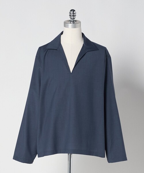 【NAVY】<LOEFF>コットン ツイル スキッパー シャツ UNISEX LOEFF＞コットン ツイル スキッパー シャツ UNISEX