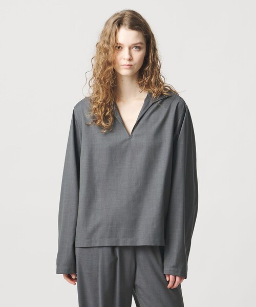 【BLACK】<LOEFF>トロピカルウール スキッパー ノースリーブ ブラウス UNITED ARROWS LTD. OUTLET｜<LOEFF>トロピカルウール スキッパー