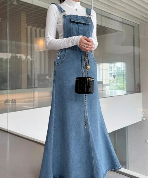 さ*と様 リメイクデニム　サロペットワイドワンピース ワンピース デニム マーメイド サロペットワンピース : ZOZOTOWN Yahoo