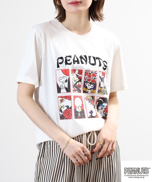 PEANUTS tシャツ 花札柄 天竺半袖Tシャツ メンズ レディース