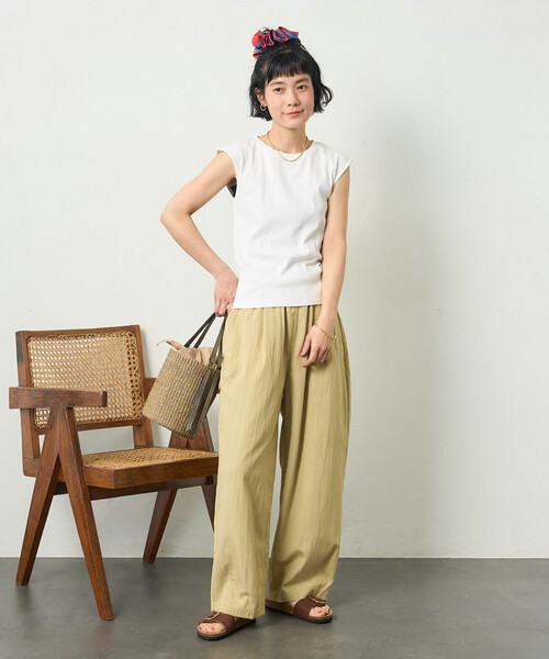 ワイドパンツ スラックス パンツ 「接触冷感」 SUMMERCOOL タック カーブ イージーパンツ レディースの画像