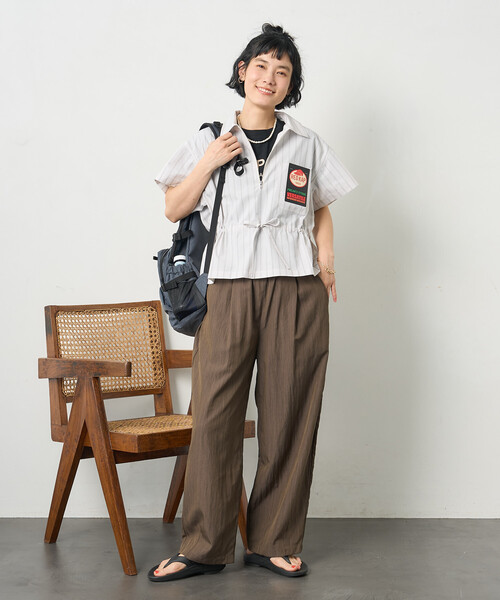 ワイドパンツ スラックス パンツ 「接触冷感」 SUMMERCOOL タック カーブ イージーパンツ レディースの画像