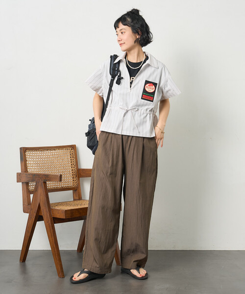 ワイドパンツ スラックス パンツ 「接触冷感」 SUMMERCOOL タック カーブ イージーパンツ レディースの画像