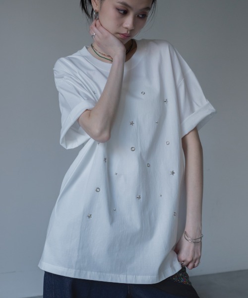 tシャツ 半袖 スタッズオーバーTシャツ/ユニセックス レディース