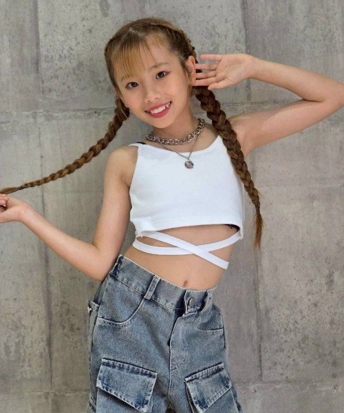 リメイクキャミ RandS キャミソール 肌着 クロスリボンキャミ キッズ 子供服 女の子
