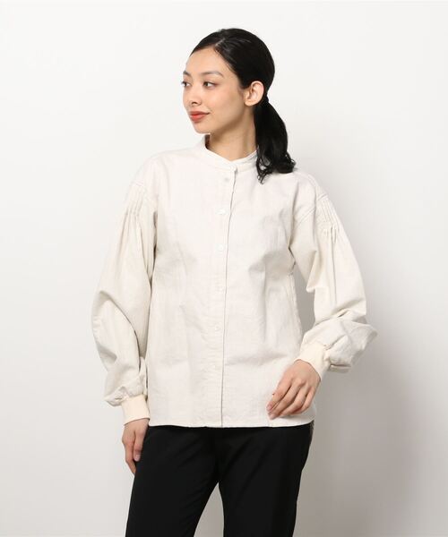 ブラウス シャツ ventblanc:ヘリンボン裏起毛袖タックブラウス レディース シャツ ブラウス ventblanc:ヘリンボン裏起毛袖タックブラウス