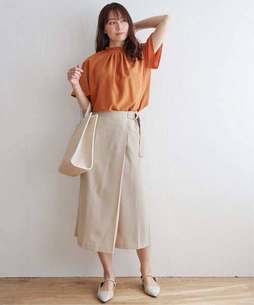 新品 ビアズリー 麻調合繊 前後パンツ 2way ガウチョ ベージュ F