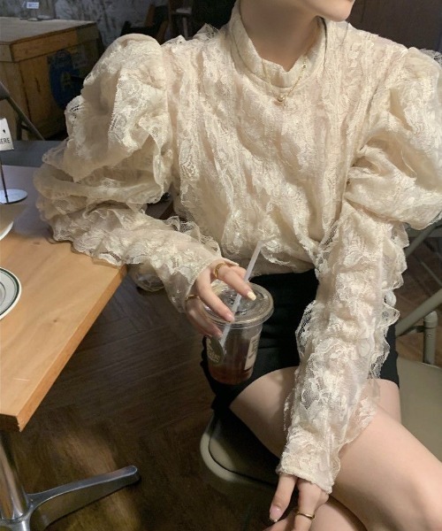 Achic（アシック） ブラウス シャツ フリルレースシャツブラウス