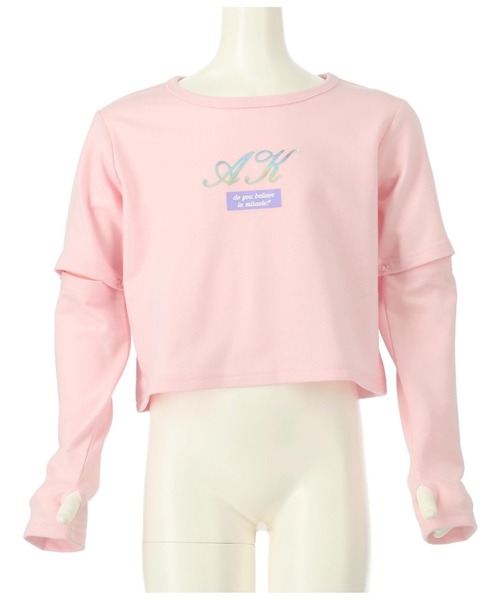 ANAP kids tシャツ 2WAY袖箔プリントミニ裏毛トップス キッズ