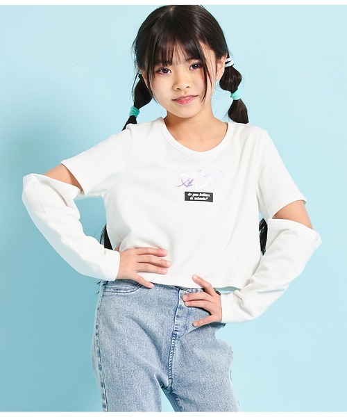 【アナスイミニ】120 ❤︎美品・着2回❤︎ Tシャツ＆ジャンスカ 白×黄 ANAP kids tシャツ 2WAY袖箔プリントミニ裏毛トップス キッズ