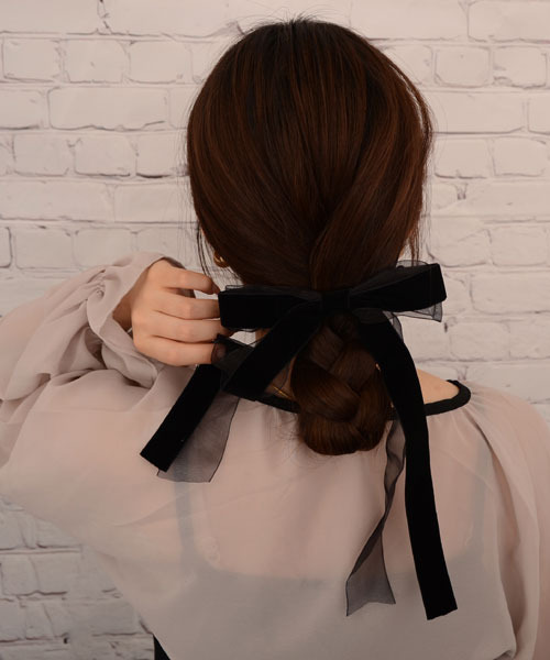 Mayree ヘアクリップ 「float」シフォン ベロア ベルベット ブラック