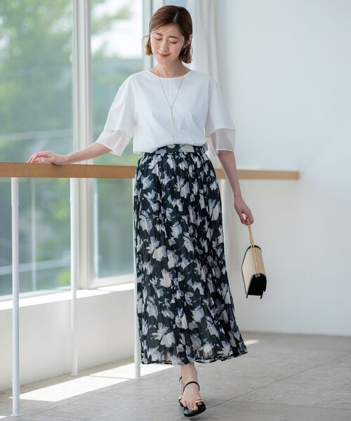 スカート 「洗える」Ratti シャドーフラワープリント スカート  