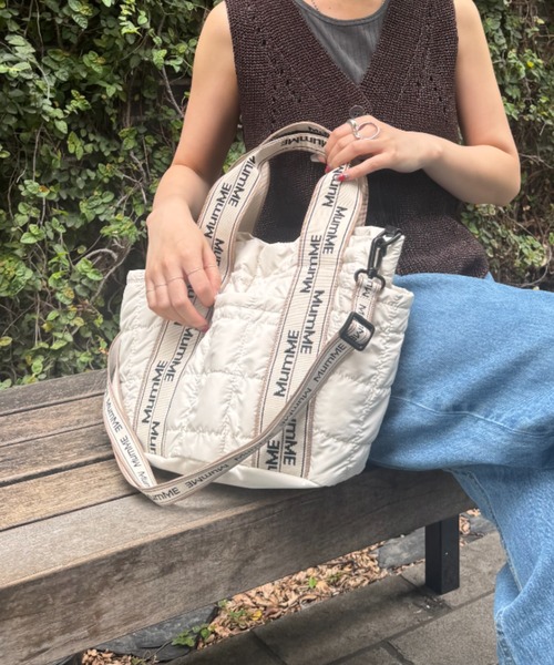 トートバッグ :「MumME」ジャガードテープキルティングスクエアトートBAG レディースの画像