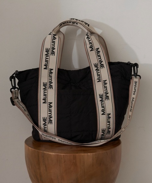 トートバッグ :「MumME」ジャガードテープキルティングスクエアトートBAG レディースの画像