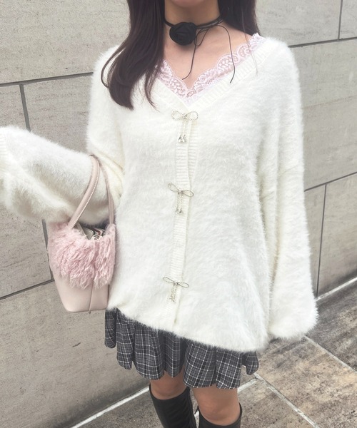 apres jour（アプレジュール） カーディガン リボンシャギーロング