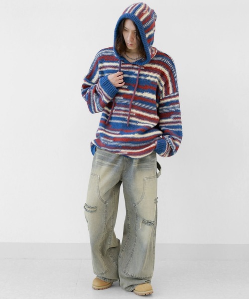 完売品 MENACE ディストレスト モノグラム カーペンターデニムパンツ MENACE DISTRESSED MONOGRAM CARPENTER DENIM PANTS デニムパンツ