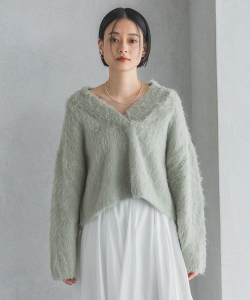 フェザーニットVネックプルオーバー フェザーVネックニットプルオーバー – LIAN