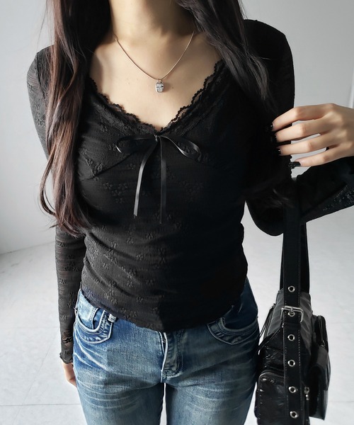 me+em select（ミームセレクト） tシャツ 「 2color 」フロントリボン