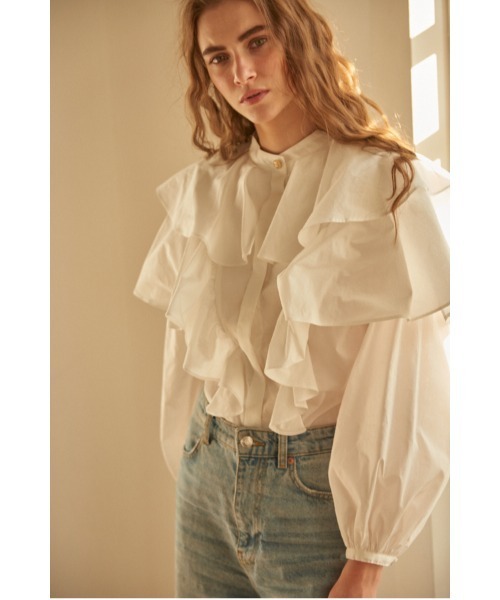 ブラウス シャツ Martine Cotton-poplin Blouse ラッフルケープBL レディース