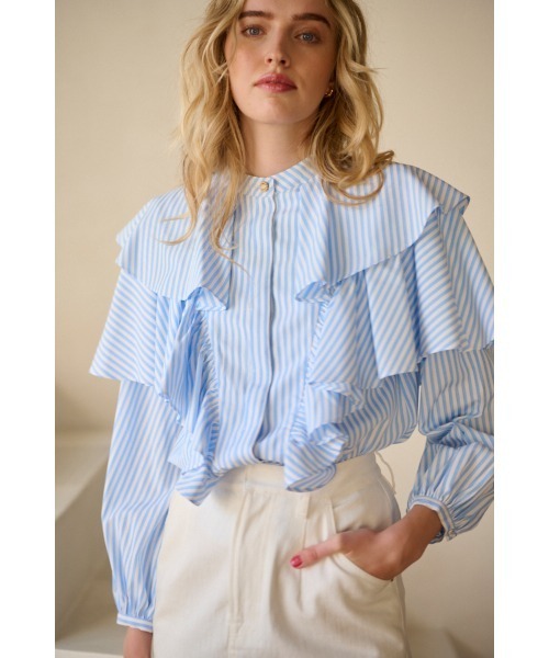 ブラウス シャツ Martine Cotton-poplin Blouse ラッフルケープBL レディース Estella.K ブラウス シャツ Martine Cotton-poplin Blouse