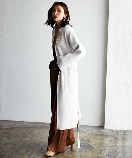 「FRAY I.D」 ノーカラーコート 1 アイボリー レディース_画像4