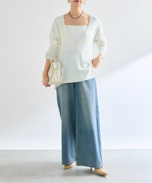 【RIVE DROITE】ペーパーヤーンプランジネックニット RIVE DROITE｜【マイナス3kg】ペーパーヤーンプランジネック